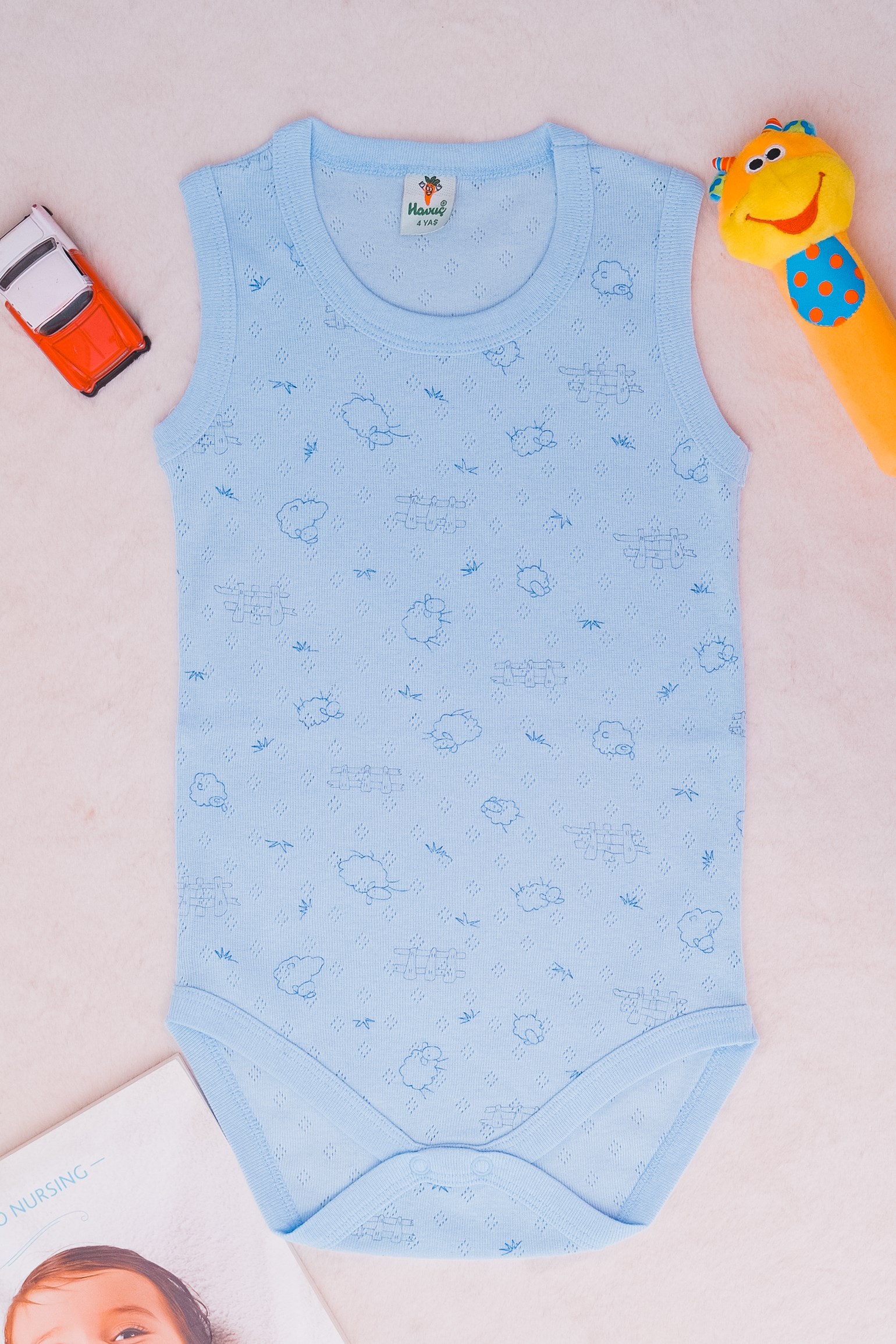 Havuç BDY00201  Bebe Kuzu Desenli Çıtçıtlı Lüks Atlet badi Mavi