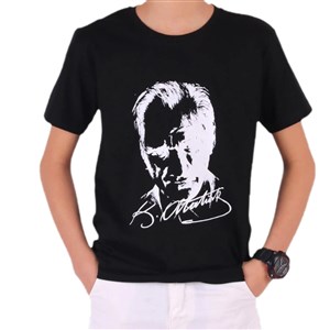 HVC H1881 Atatürk Baskılı  Unisex Tam Kalıp T-Shirt Siyah